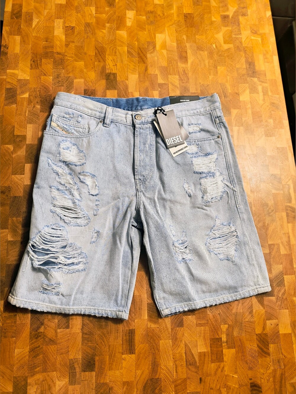 Diesel Light Blue Distressed Jean Shorts - Brand New W Tags
